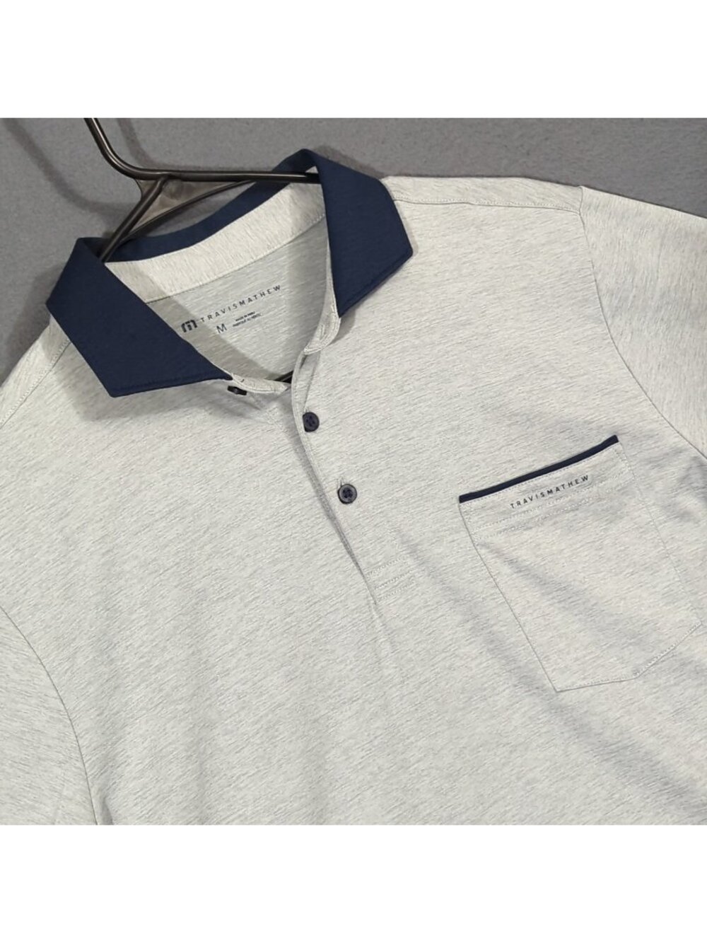 Travis Mathew Polo Shirt Men's M Gray Call It Off Pocket Golf Performance Preppy